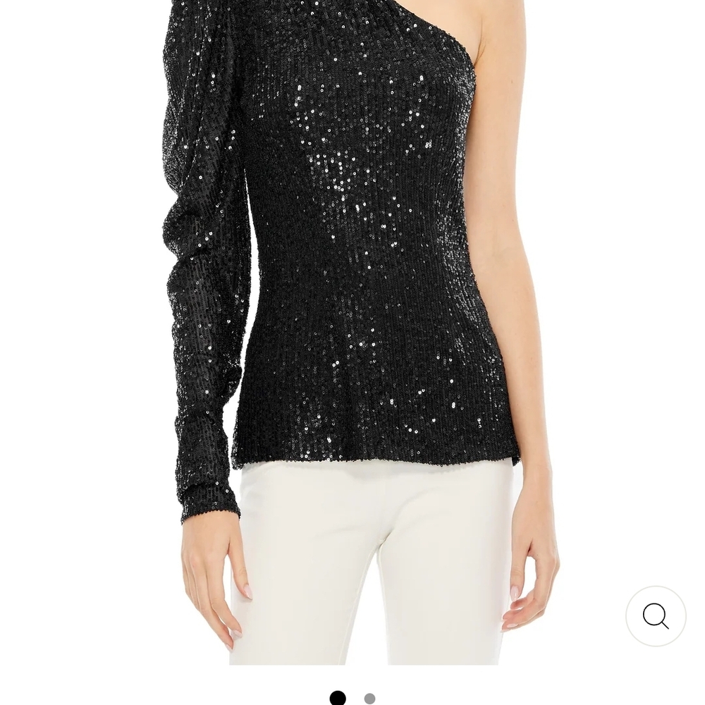 Mac Duggal Black Sequin One-Shoulder Blouse